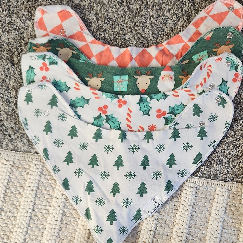 Festive Holiday Bandana Bib Set - Green and Red